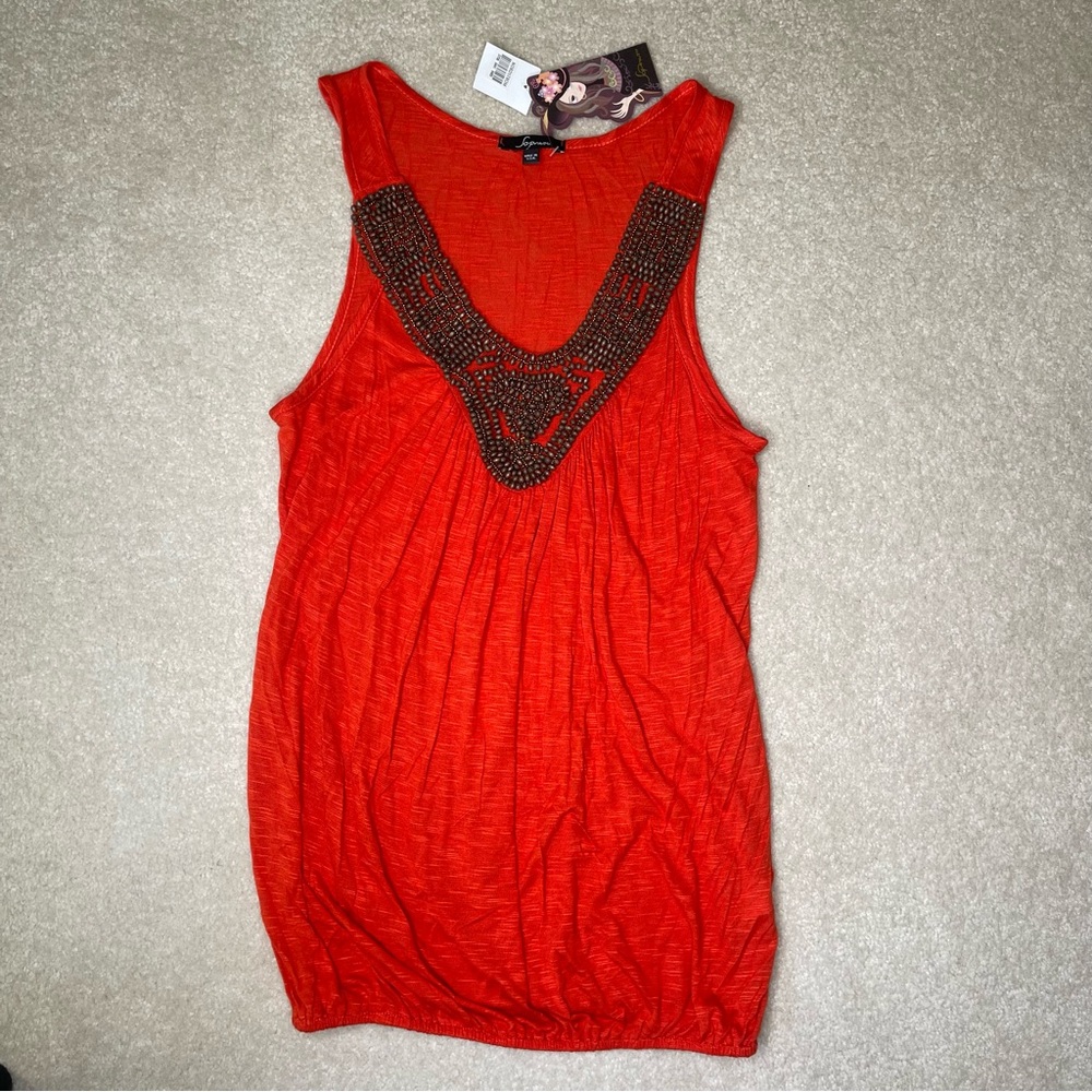 Soprano Beaded Red Sleeveless top - women’s medium NEW with tags